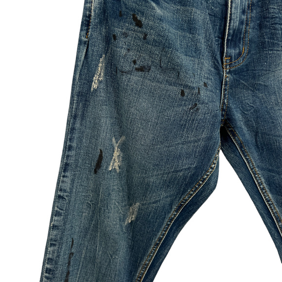 One Teaspoon Scallywags Jeans High Rise Painted Blue Marine Wash Denim - Picture 6 of 14